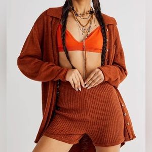 FP Beach Zuma Sweater Set | Cardigan with matching sweater Shorts in Dark Orange